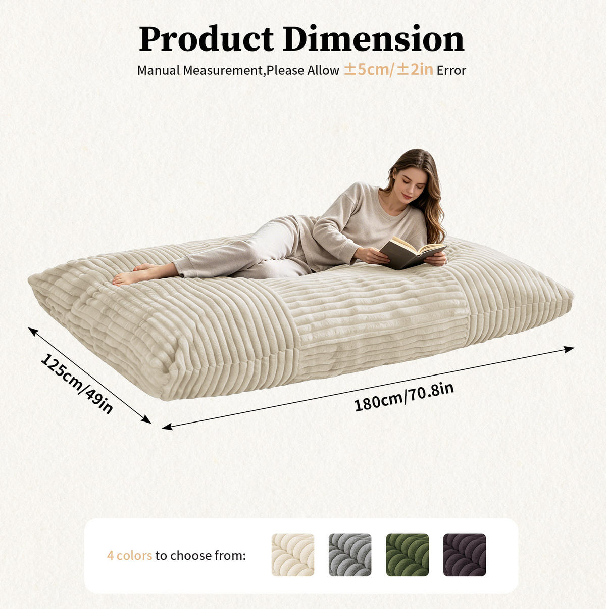SITZSACK 3-in-1 Weiß Cord - Weiß, Kunststoff (125/10/180cm) - Meubliv