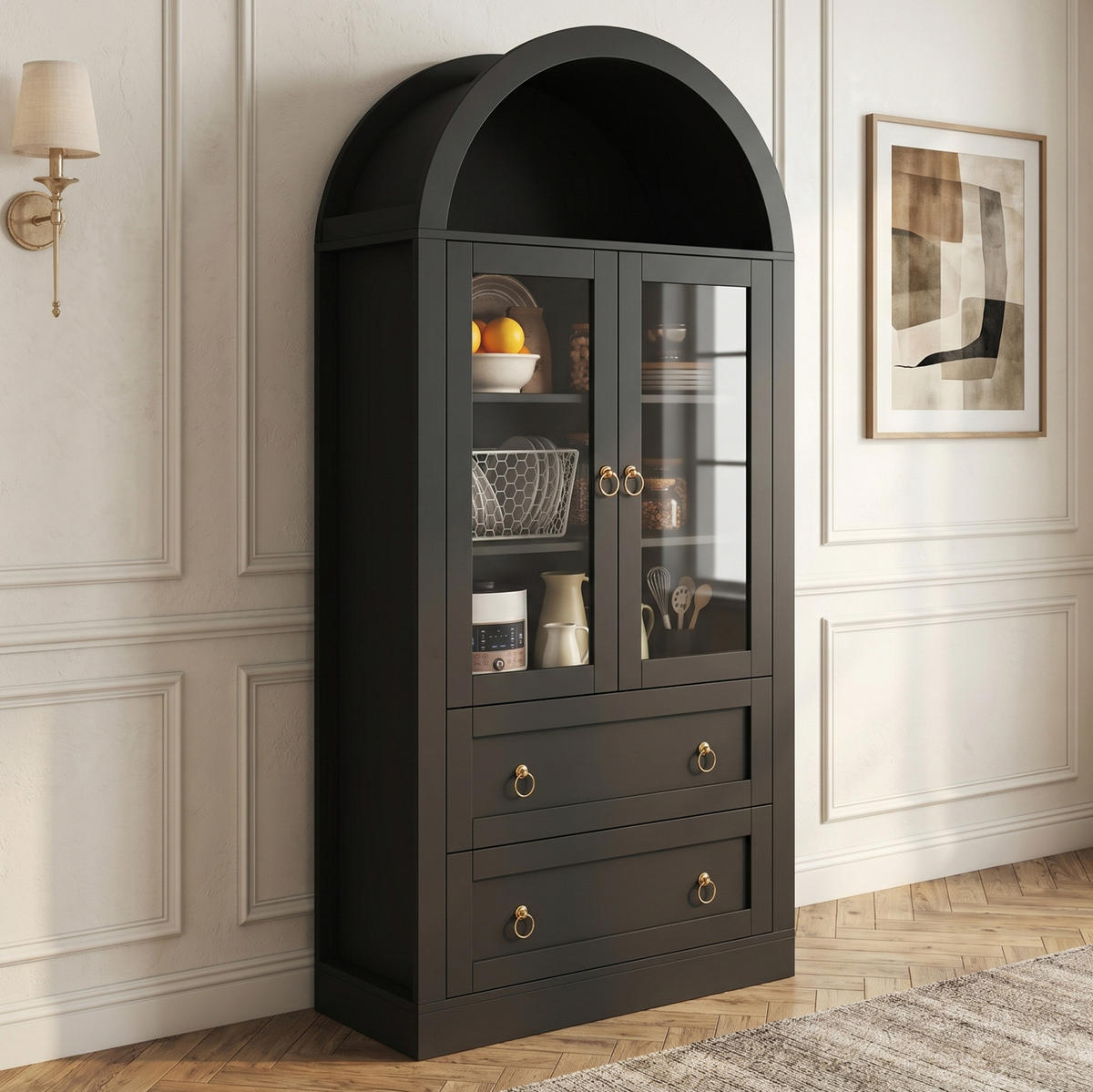 VITRINENSCHRANK aus Spanplatte 80x36x170 cm Schwarz mit Glastüren und Schubladen - Schwarz, Holzwerkstoff (80/170/36cm) - IVMEU