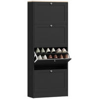 SCHUHSCHRANK Schwarz Holzwerkstoff mit 4 Klappen platzsparend 1 Stück - Schwarz, Holzwerkstoff (60/153.3/23.5cm) - PANGIVO