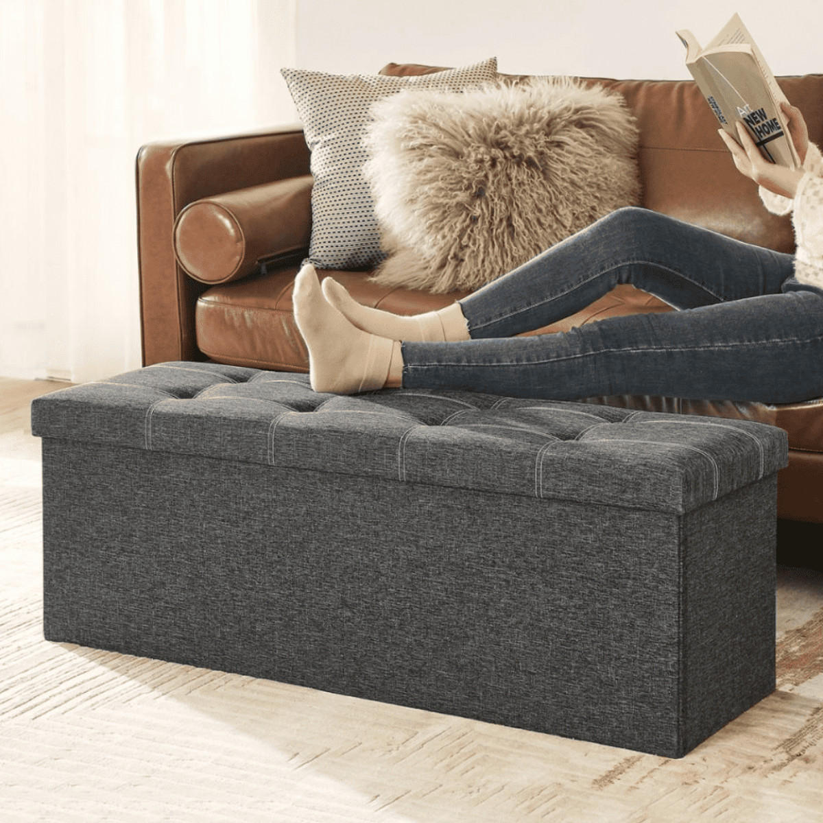 AUFBEWAHRUNGSTRUHE - L110 cm - Grau, Holzwerkstoff (38/38/110cm) - Calicosy