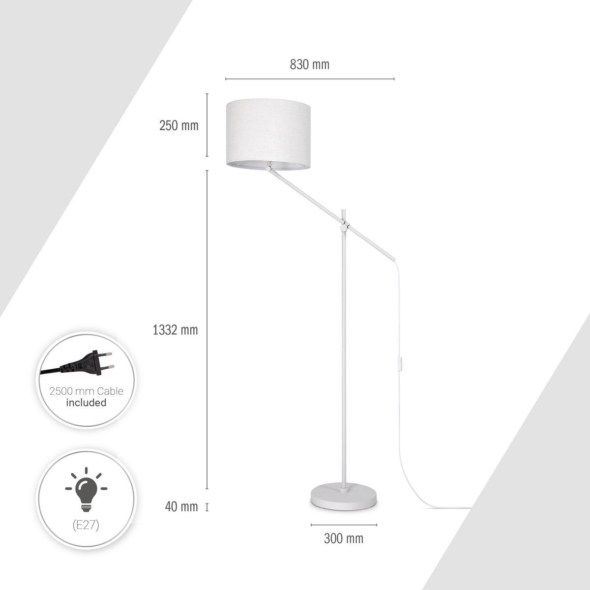 STEHLEUCHTE Tom - Grau, Metall (83/38/162.6cm) - Paco Home