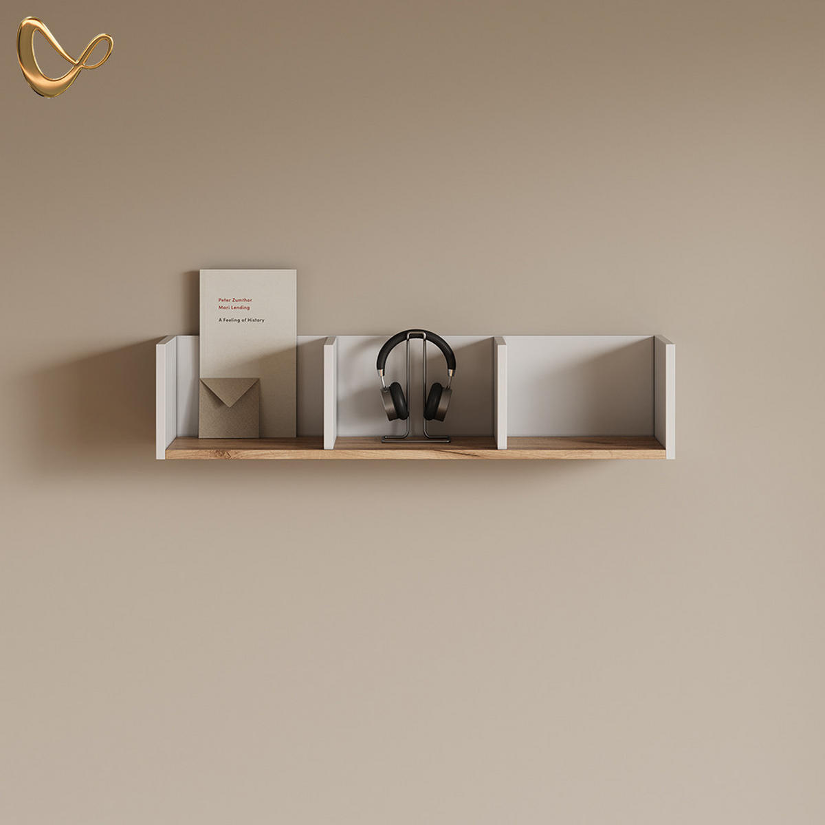 WANDREGAL Lorena Weiß/Goldkraft Eiche 90 x 20 cm - Weiß, Holzwerkstoff (90/20/24cm) - Livinity®