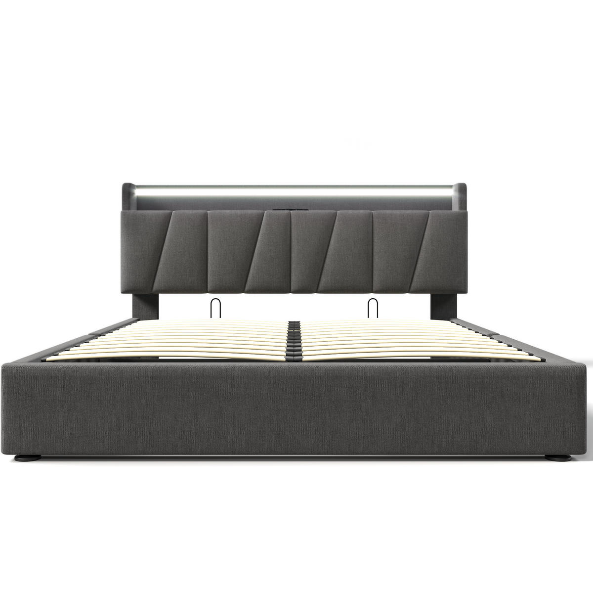POLSTERBETT mit Stauraum, USB & LED 140x190 cm Leinen Grau - Grau, Metall (140/190cm) - Meubliv