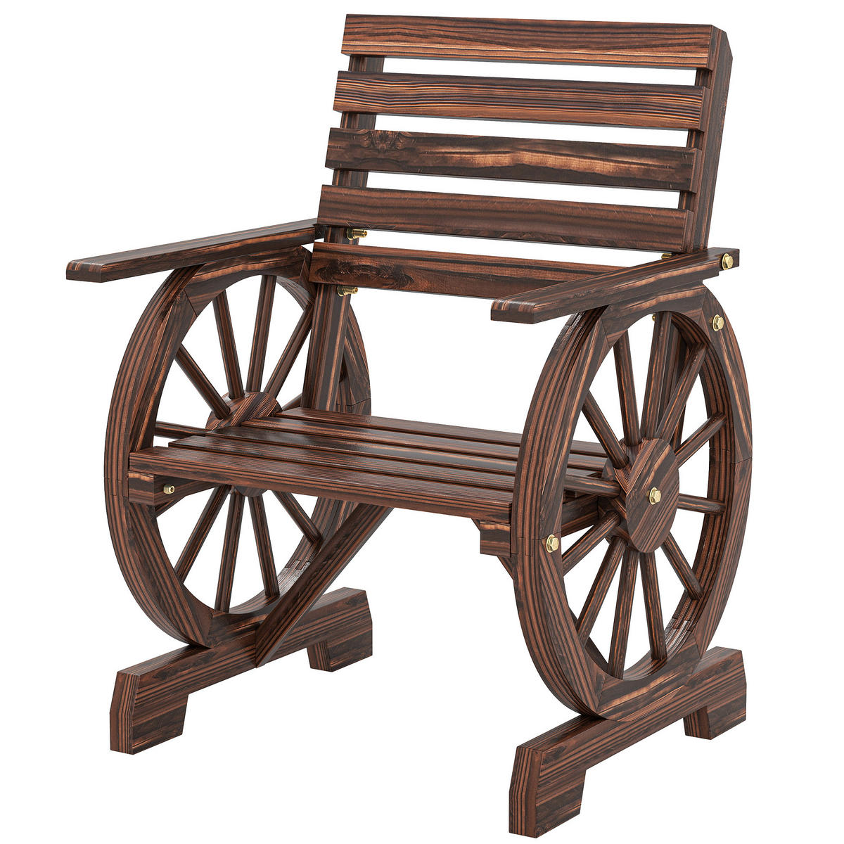 GARTENSTUHL DE-08352 mit Wagenrad-Design, karbonisiertes Holz Verkohlt - Naturfarben, Holzwerkstoff (55/90/66cm) - ComfortXL