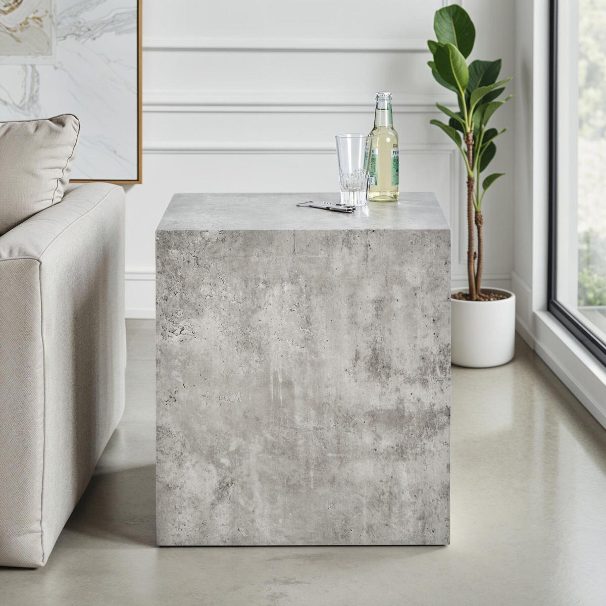 COUCHTISCH Lasley,inkl. Bodenschoner, Belastbarkeit 45 kg,Beton Optik - Grau, Holz (45/45/50cm) - tectake