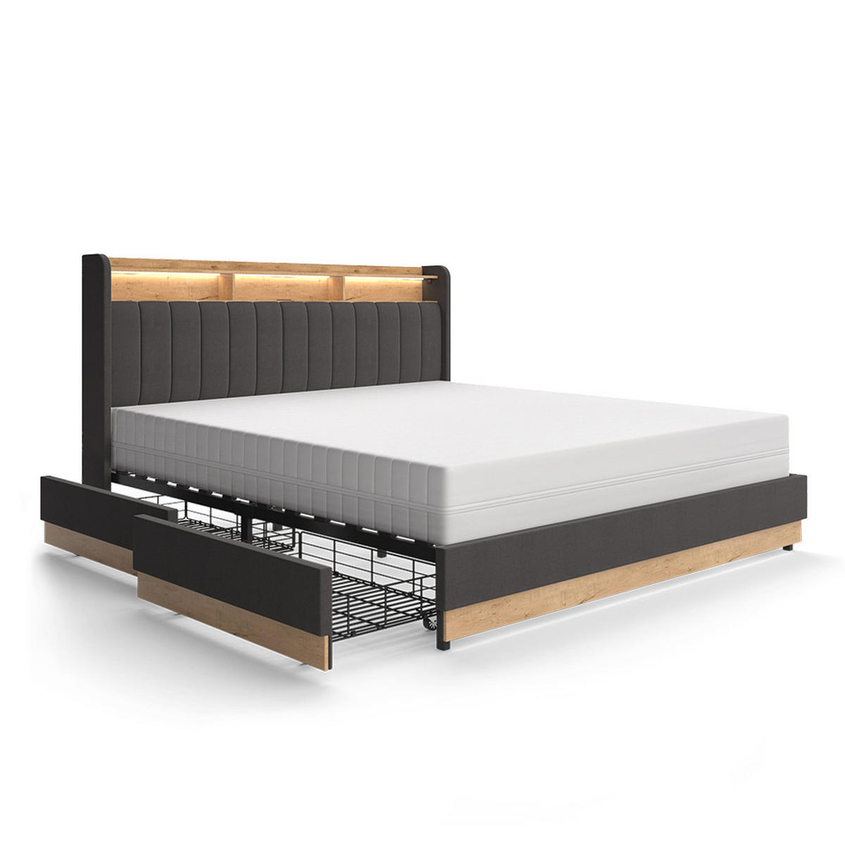 ČALOUNĚNÁ POSTEL Nura Antracit - antracitová/barva dubu, kompozitní dřevo - VitaliSpa