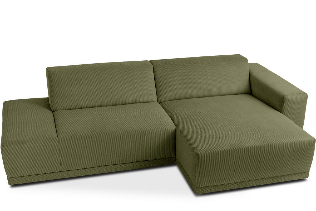 ECKSOFA-RECHTS MUDI in moderner Optik mit hochwertigem Kaltschaum, Cord-Stoff, khaki - Schwarz/Grün, Textil (280/160cm) - KONSIMO®