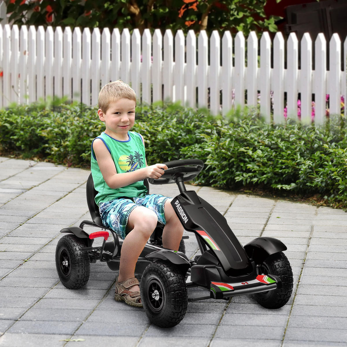KINDER GO KART TRETAUTO, Schwarz, Kunststoff+ Metall - Schwarz, Metall (121/58/61cm) - HOMCOM