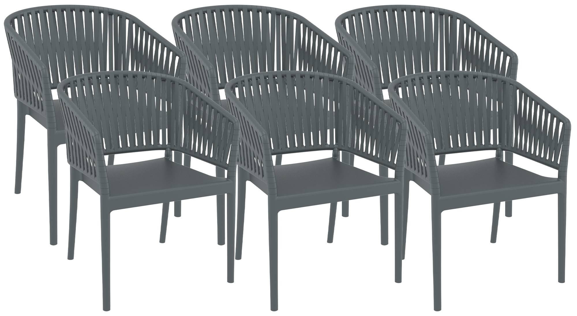 GARTENSTUHL 6er Set Kunststoff Dunkelgrau - Dunkelgrau, Kunststoff (58/80/58cm) - CLP