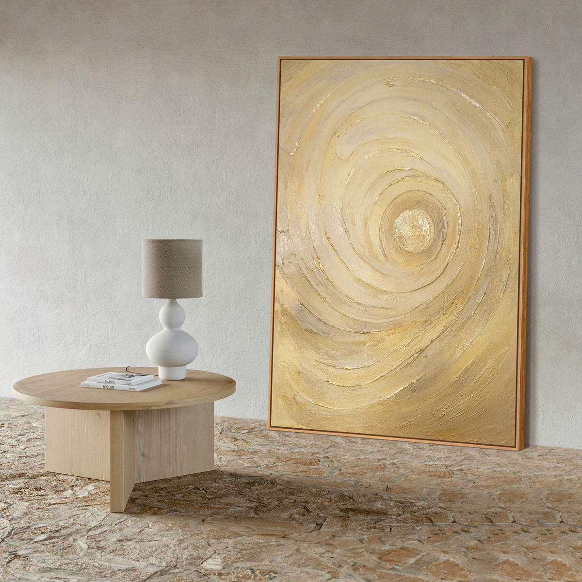 GEMÄLDE Kreise der Zeit Schattenfugenrahmen Eichefarben 120x80 cm - Eichefarben, Holz (120/80cm) - YS-art gallery