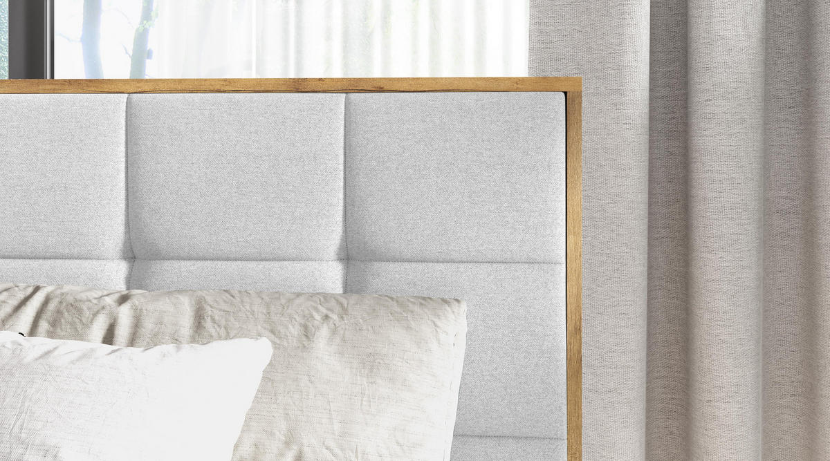 BOXBETT Vendio 140/200 cm in Hellgrau – mit Bettkasten und Topper - Hellgrau/Schwarz, Holz/Holzwerkstoff (140/200cm) - AX Living