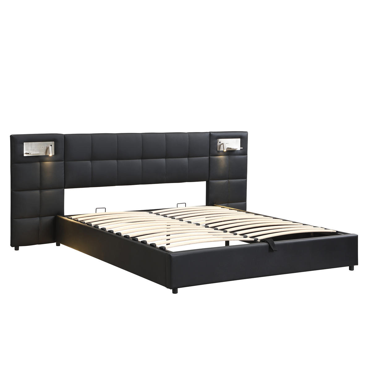 POLSTERBETT 180/200 cm Schwarz mit USB und hydraulischem Stauraum - Schwarz, Kunststoff (180/200cm) - OKWISH