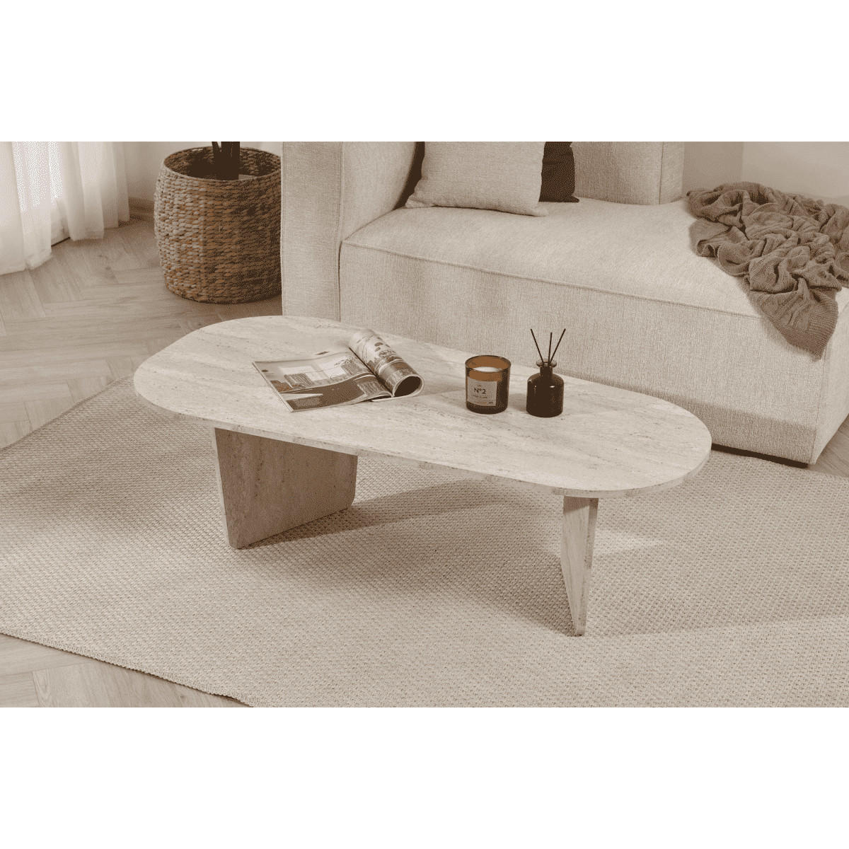 COUCHTISCH mit abgerundeter Tischplatte L130 cm 65/130/40 cm - Beige, Holzwerkstoff (70/65/40cm) - Calicosy
