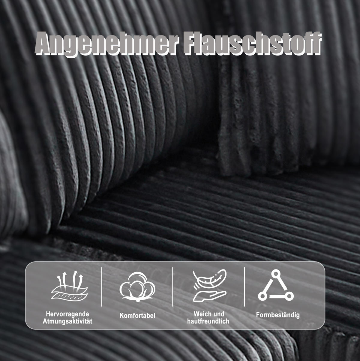 MODULARES Sofa Cord Chaiselongue und 2-Sitzer mit Kissen Taschen und Getränkehaltern 257/90 160/62 cm Grau - Grau, Textil (160/257cm) - Redom