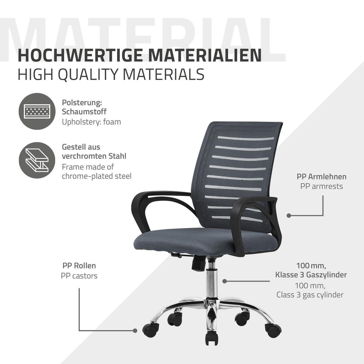 SCHREIBTISCHSTUHL Classic grau - Grau, Metall (54/99/59cm) - ML-DESIGN