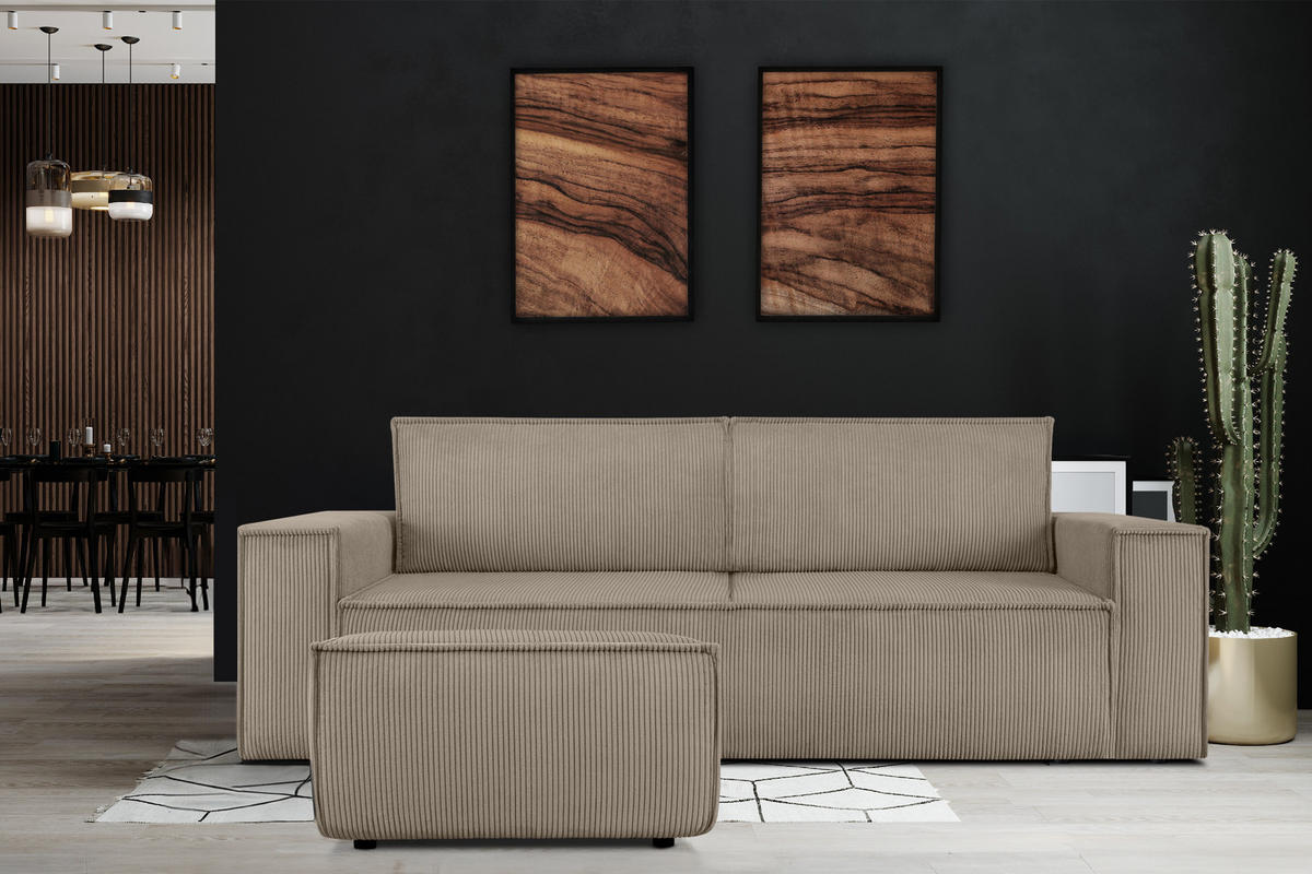SITZPOUF NAPI gefederte Sitzfläche, beige - Beige/Schwarz, Textil (83/45/83cm) - KONSIMO®