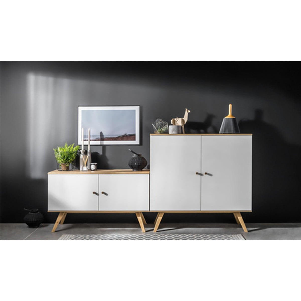 SIDEBOARD mit 2 Türen und 6 inneren Regalen L120 cm - NATURE - Weiß, Holzwerkstoff (40/117/120cm) - Calicosy