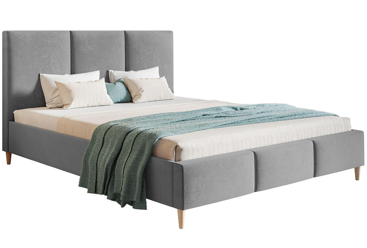 BETT Grau LUXO 7 Gepolstert Holzbeine Jasmine 120x200 cm - Grau, Textil (120/200cm) - Sepro Meble
