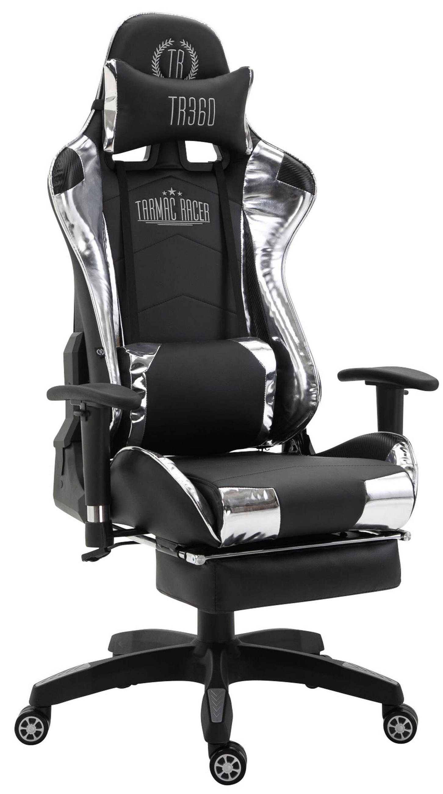 BÜROSTUHL Racing Turbine mit Fußablage glanz, Schwarz/Weiß - Weiß, Kunststoff/Textil (67/142/58cm) - TPFLiving