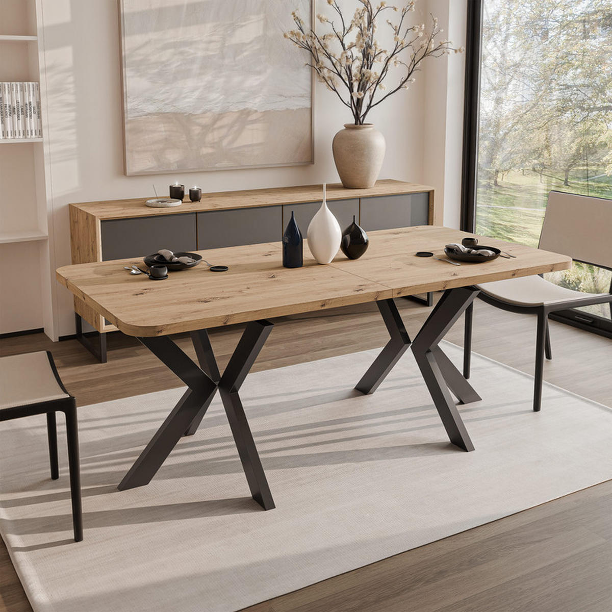 AUSZIEHTISCH DANTON 200/100/76 cm, Schwarz / Artisan-Eiche - Schwarz/Eiche Artisan, Holzwerkstoff/Metall (100/200/76cm) - Idohome