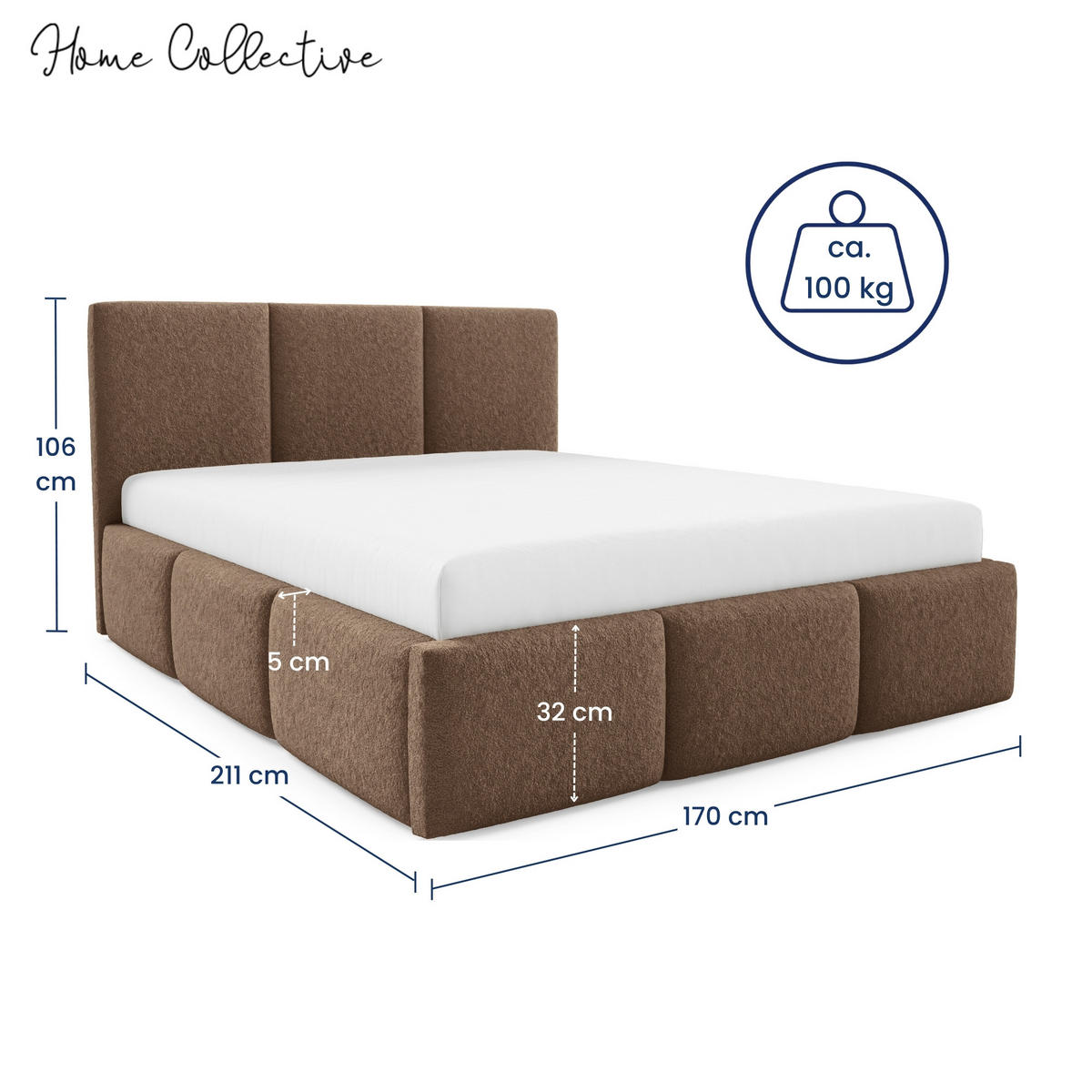 POLSTERBETT mit Stauraum 160x200 cm in Braun - Braun, Metall (160/200cm) - Home Collective