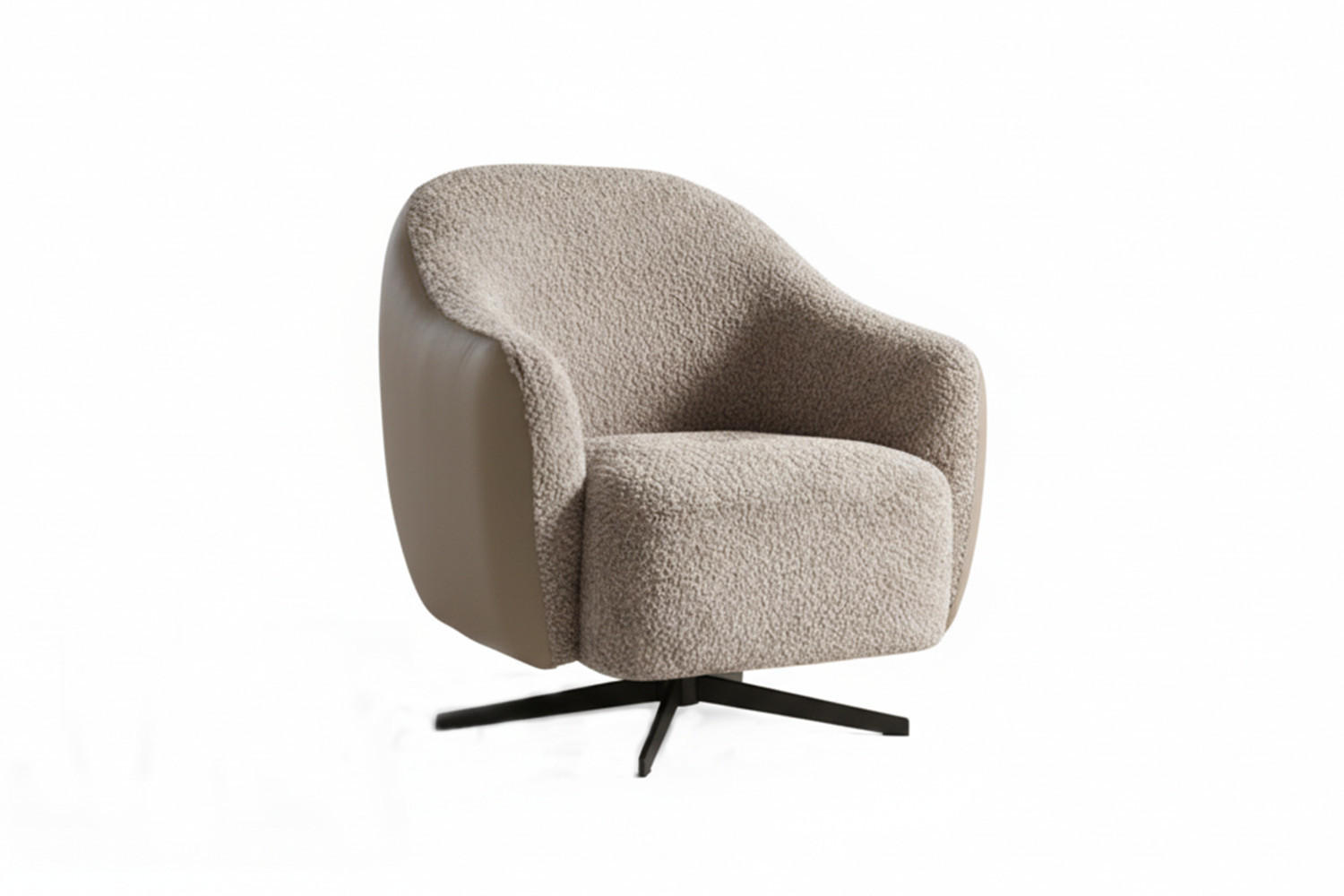 DREHSESSEL BRITTO Taupe Kunstleder, Bouclé Drehbar (360°) - Taupe/Schwarz, Textil/Metall (81/85/83cm) - KAWOLA