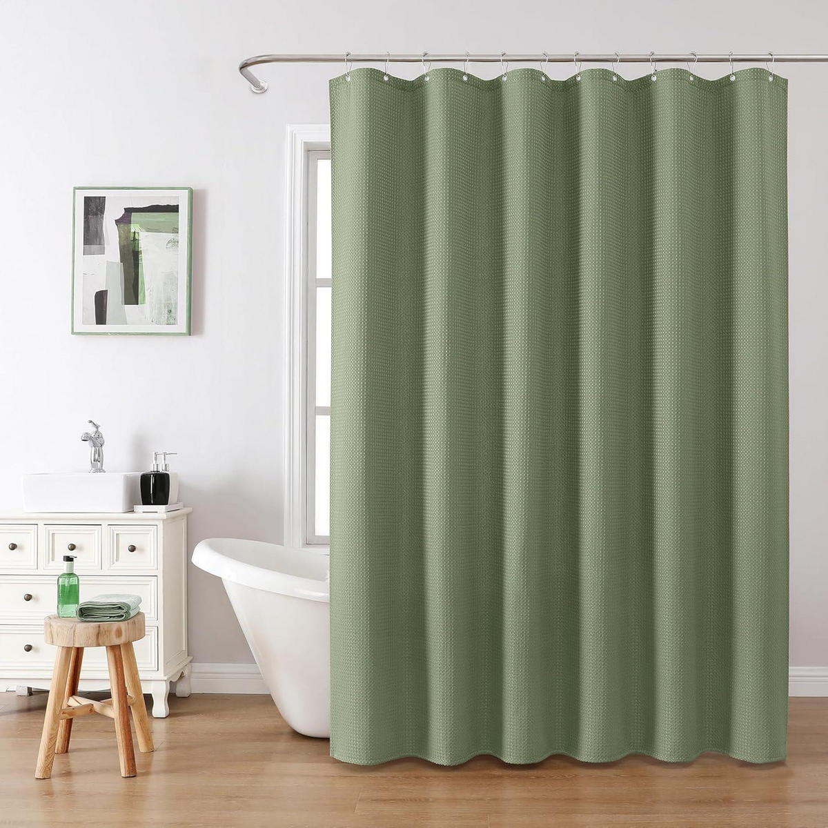 DUSCHVORHANG Waffelstoff Grün 182 x 198 cm - Grün, Textil (182/198cm)
