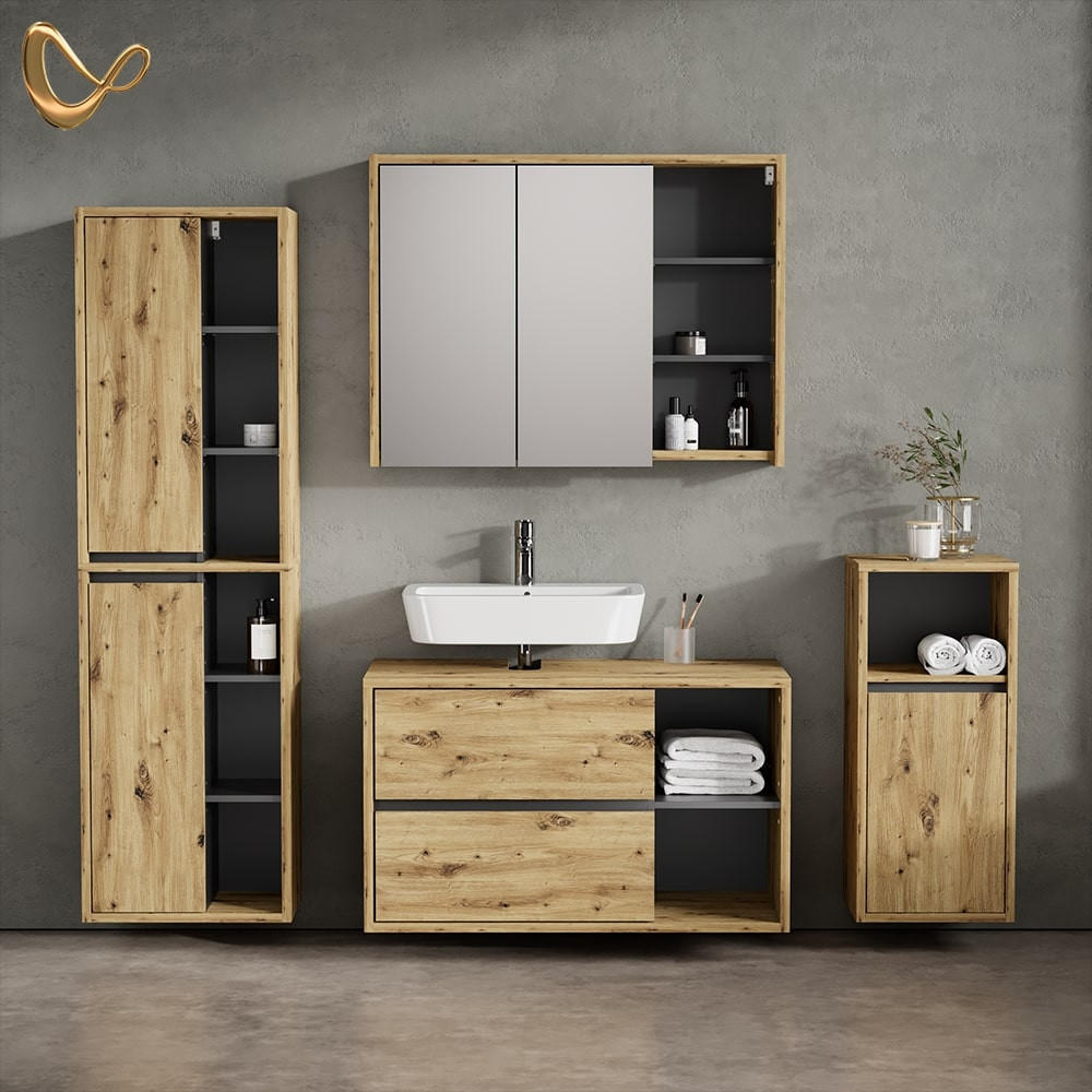 BADMÖBEL-SET Vomano Braun 4 Teile - Anthrazit/Braun, Holzwerkstoff (45/100/60cm) - Livinity®