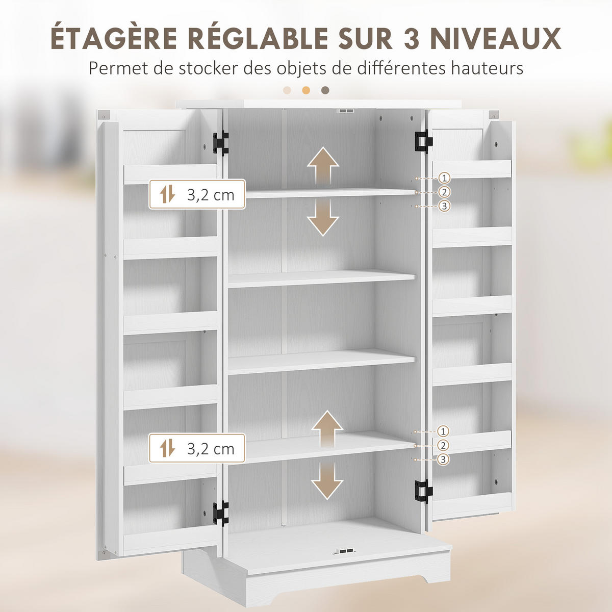 MEHRZWECKSCHRANK DE-11107 5 Ebenen mit verstellbaren Böden & Türregalen Creme - Creme, Holzwerkstoff (40/120/60cm) - ComfortXL