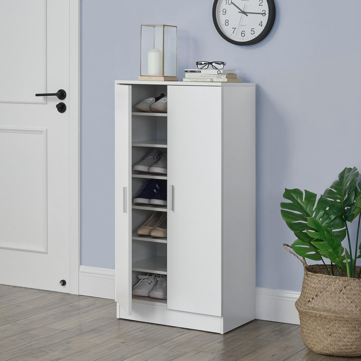 SCHUHSCHRANK Notribontaa - Weiß, Holzwerkstoff (55/108/35cm) - [en.casa]