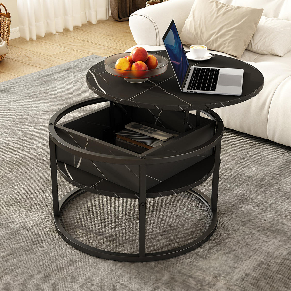 COUCHTISCH Marlo Schwarz/Marmor-Weiß 57 x 57 cm - Schwarz/Weiß, Holzwerkstoff (57/57/47.5cm) - Vicco