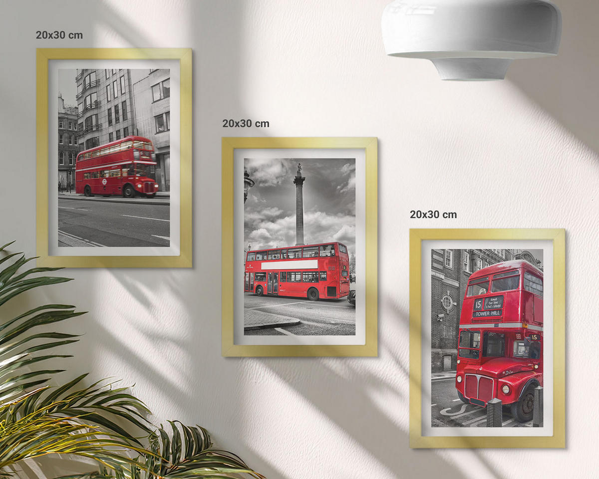 BILDER SET 3er Set - 20x30 cm Goldrahmen - Rote Busse in London - Goldfarben, Kunststoff (20/30cm) - TULUP