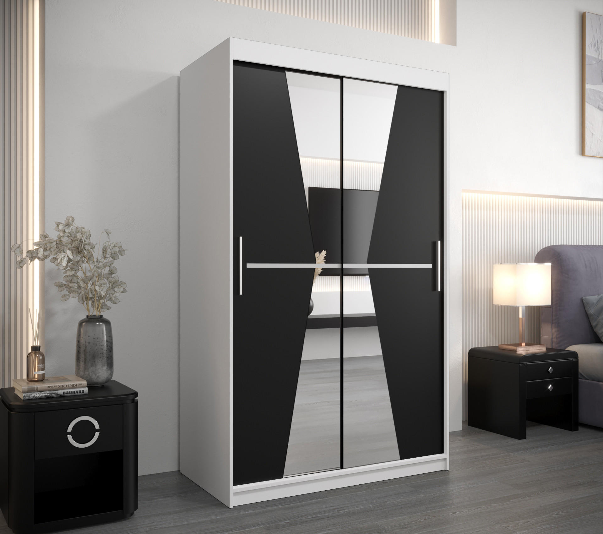 SCHWEBETÜRENSCHRANK 200/120/62 2-türig - Silberfarben/Schwarz, Holz/Kunststoff (120/200/62cm) - Abiks Möbel