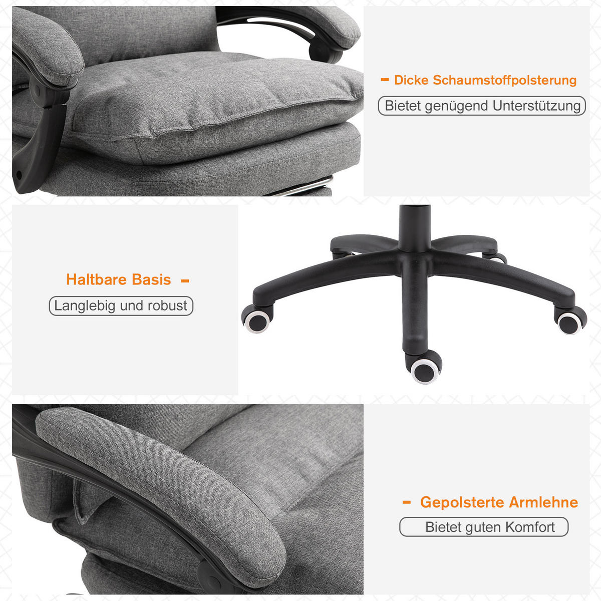 BÜROSTUHL massage Drehstuhl Massagefunktion Chefsessel höhenverstellbar Grau - Grau, Kunststoff (62/130/70cm) - Vinsetto