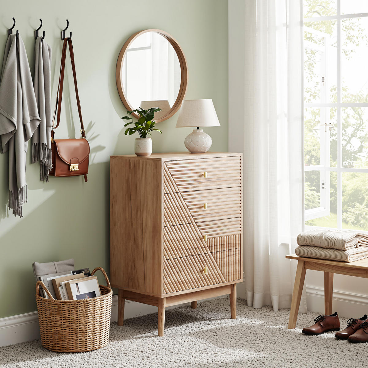 KOMODA 60 cm hrast – predalnik s 4 predali in lesenimi nogami, moderna - barve hrasta, leseni material (60/90/40cm) - Urban Meuble