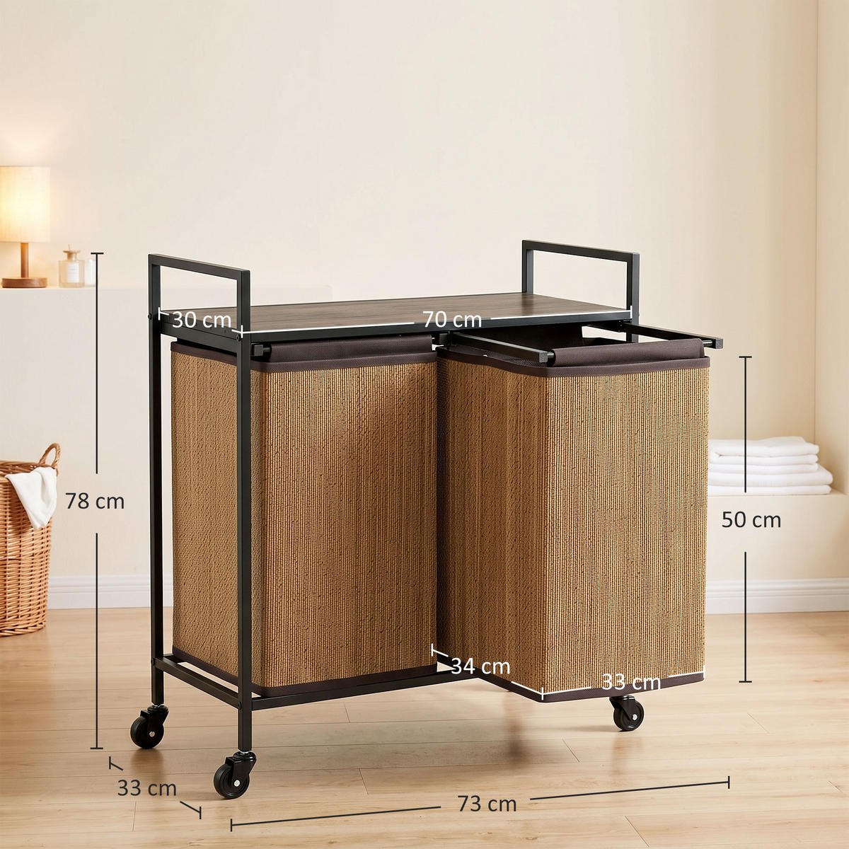 WÄSCHEKORB Stahl Bambus Braun - Braun, Holz (33/78/73cm) - HOMCOM