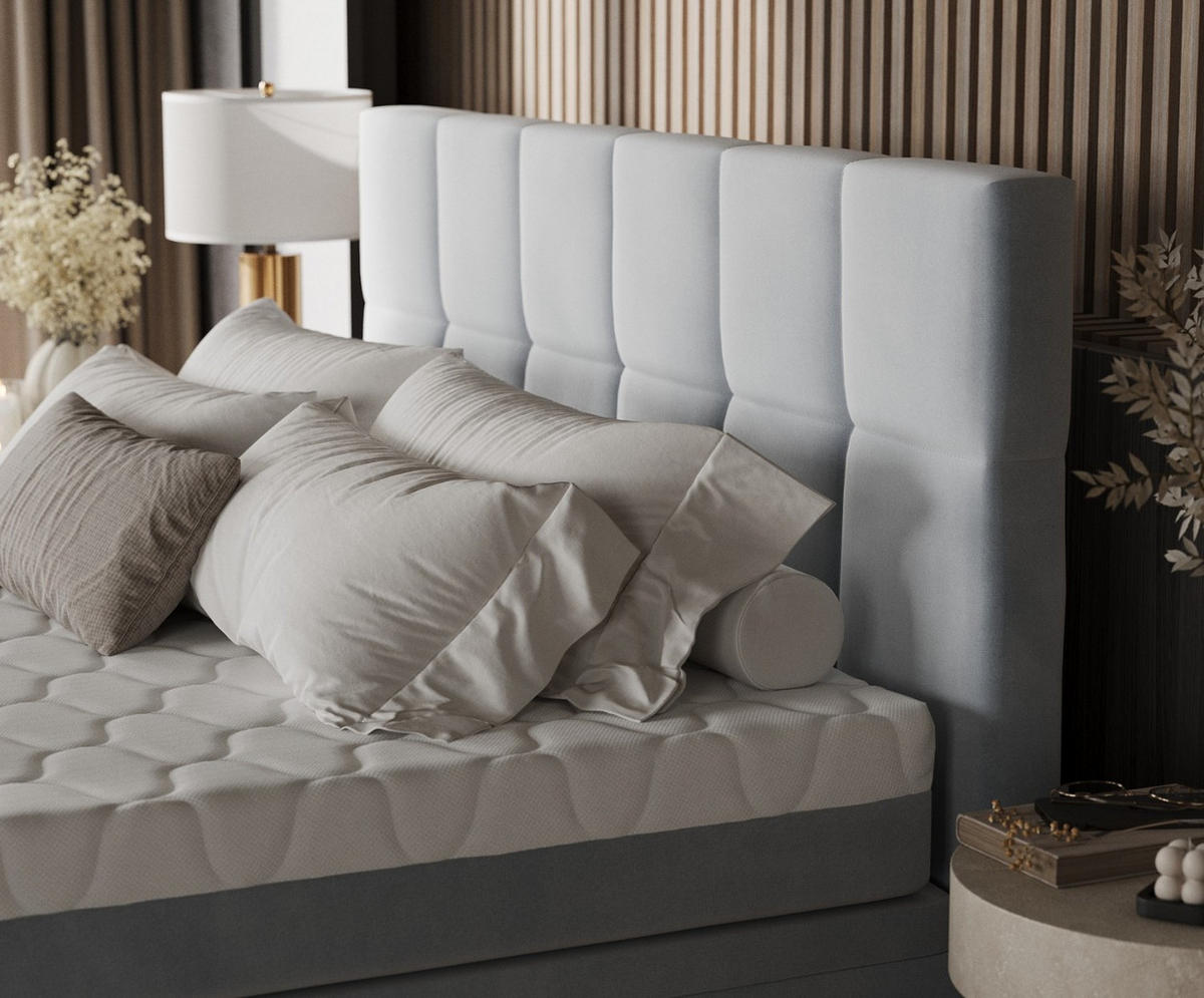 BOXBETT Elano 140/200 cm Hellgrau im Paros Stoff - Hellgrau/Schwarz, Holz/Holzwerkstoff (140/200cm) - AltaBeds