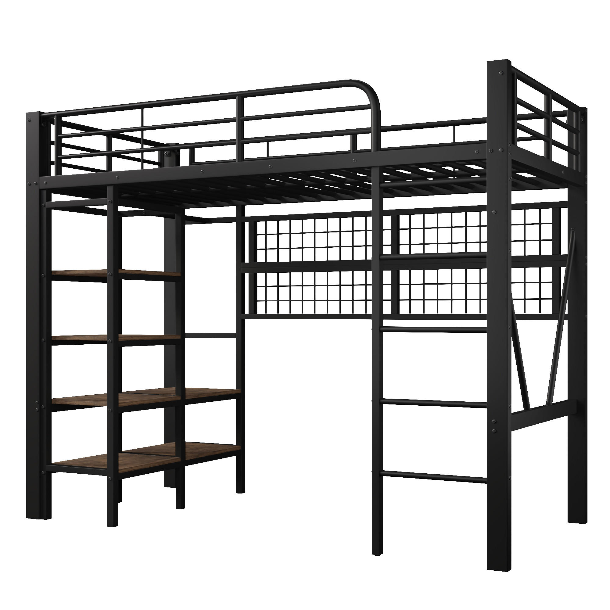 HOCHBETT mit Stauraum und Regal Schwarz 90x200 cm Metall - Schwarz, Metall (90/200cm) - SONNENH