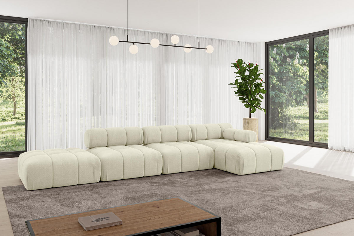 ECKSOFA modulares Sofa Lizur-L2 - 380x160x70 cm Beige Velours - Beige, Holzwerkstoff/Textil (380/160cm) - ALTDECOR