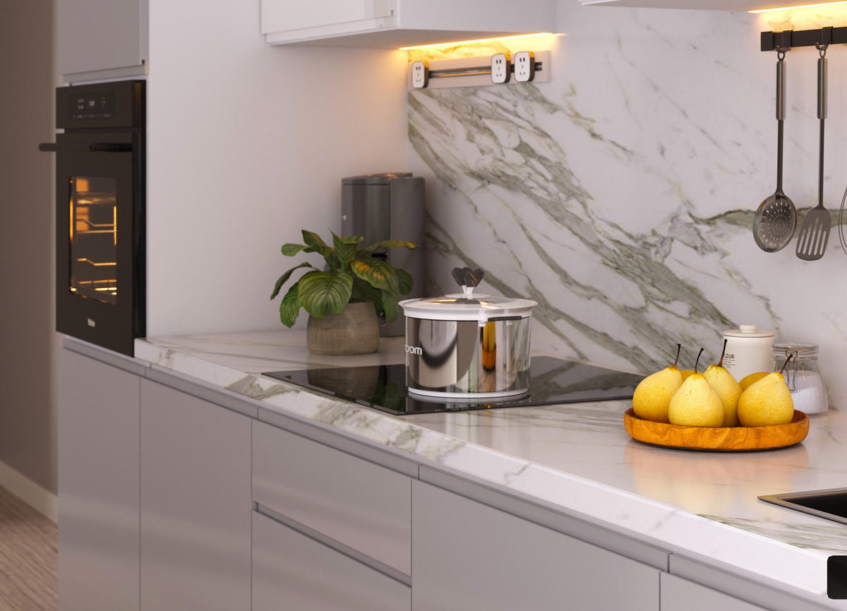 KÜCHENZEILE 300 cm Glanzia – KU-S01 – Grau / Weiß - Weiß Hochglanz/Grau, Holz/Holzwerkstoff (300/212/58cm)