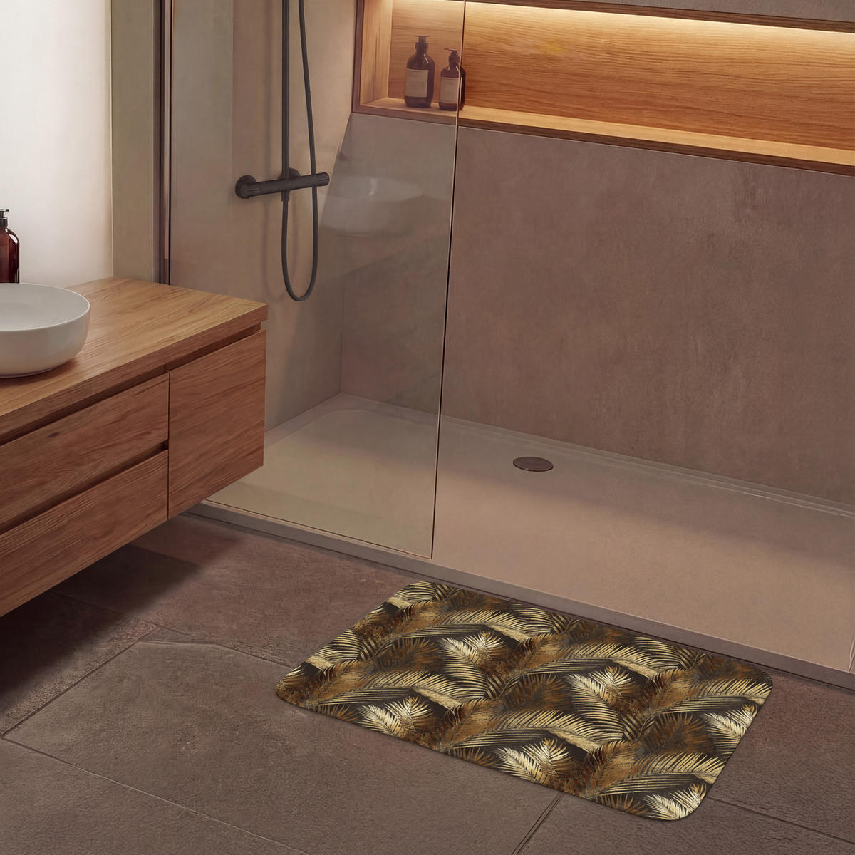 KOUPELNOVÁ PŘEDLOŽKA Tropical - Listy - zlaté 90x60 cm - zlatá, textil/plast (90/60cm)