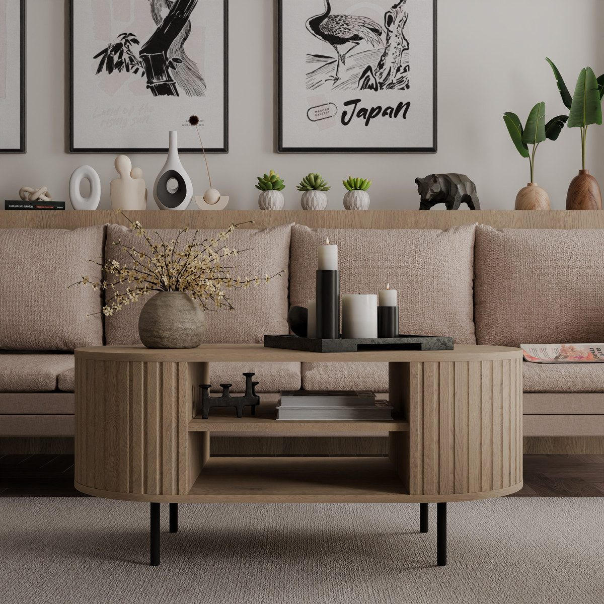 COUCHTISCH mit regalen eiche cremona OVI - Braun, Holzwerkstoff (42/100/45cm) - Compleo24