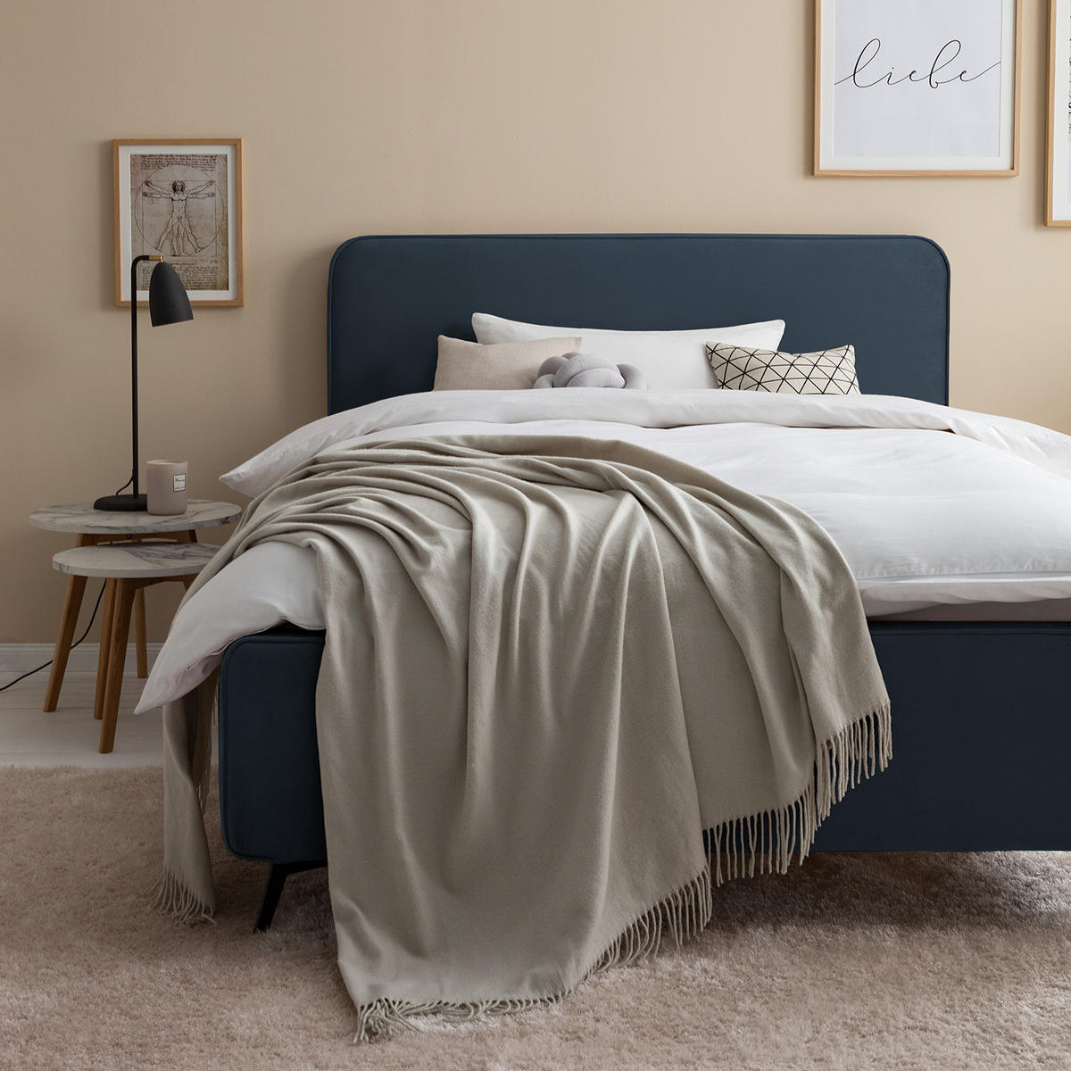 POLSTERBETT - Dunkelblau, Textil/Metall (140/200cm) - home24