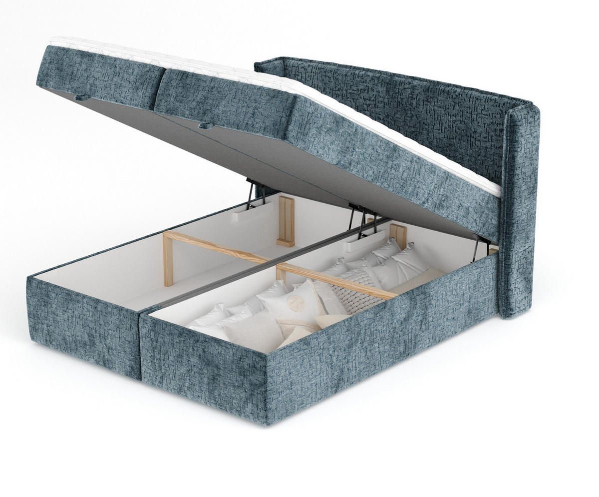 BOXBETT Passion Blau Grau 180/200 cm mit Matratze und Topper - Blaugrau/Schwarz, Holz/Holzwerkstoff (180/200cm) - Maison de Reve
