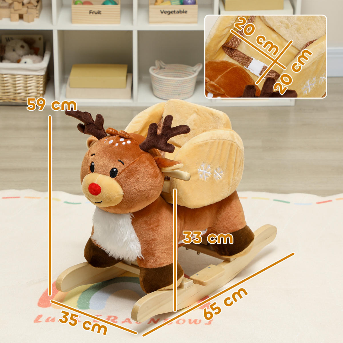 KINDER-SCHAUKELPFERD Rentier mit Schlafliedern Plüsch Braun - Braun, Textil (35/59/65cm) - AIYAPLAY