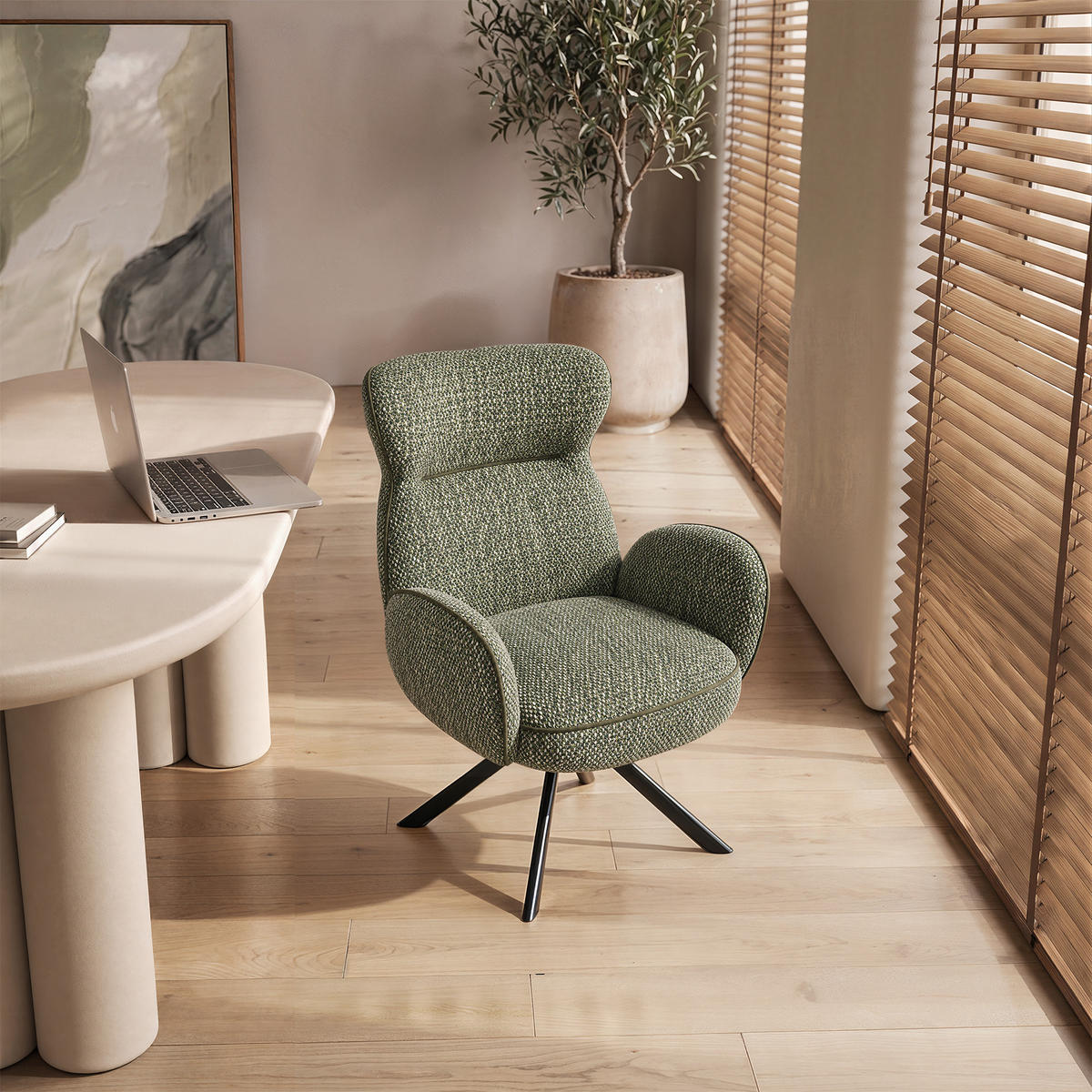 ESSZIMMERSTUHL FOCUS aus Metall und Stoff 63x65x90,5 (2er-Set) - Olivgrün, Textil/Metall (65/90.5/63cm) - Elementi