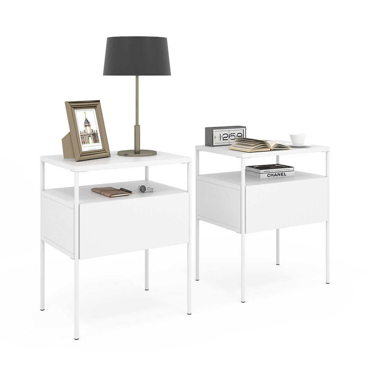 NACHTTISCH Mira Weiß 2er Set - Weiß, Holzwerkstoff (40/50/30cm) - Vicco