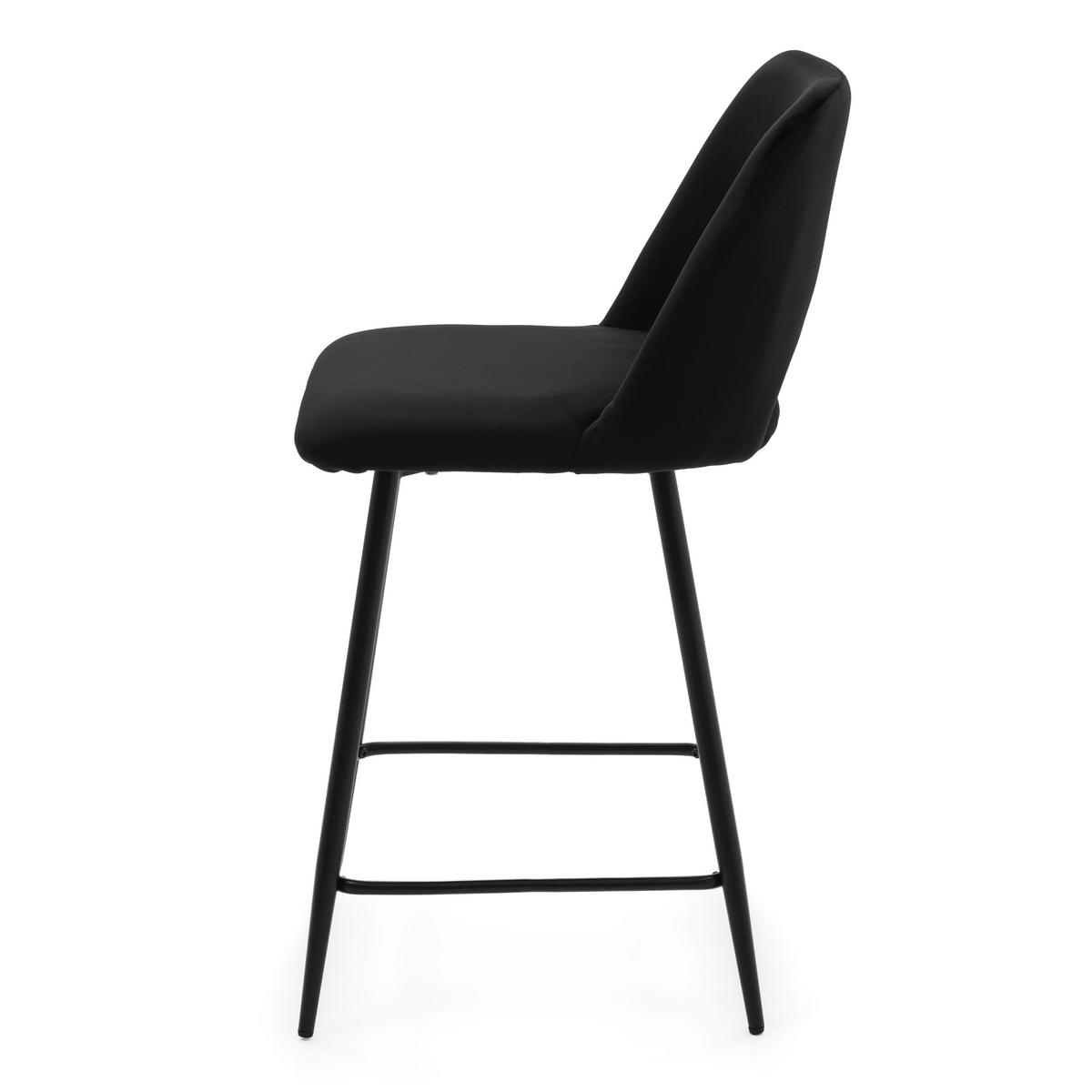 BARHOCKER ORO gepolsterter mit Steppung - schwarz - Samt Velour - Schwarz, Textil/Metall (48/94/55cm) - NEW HOME