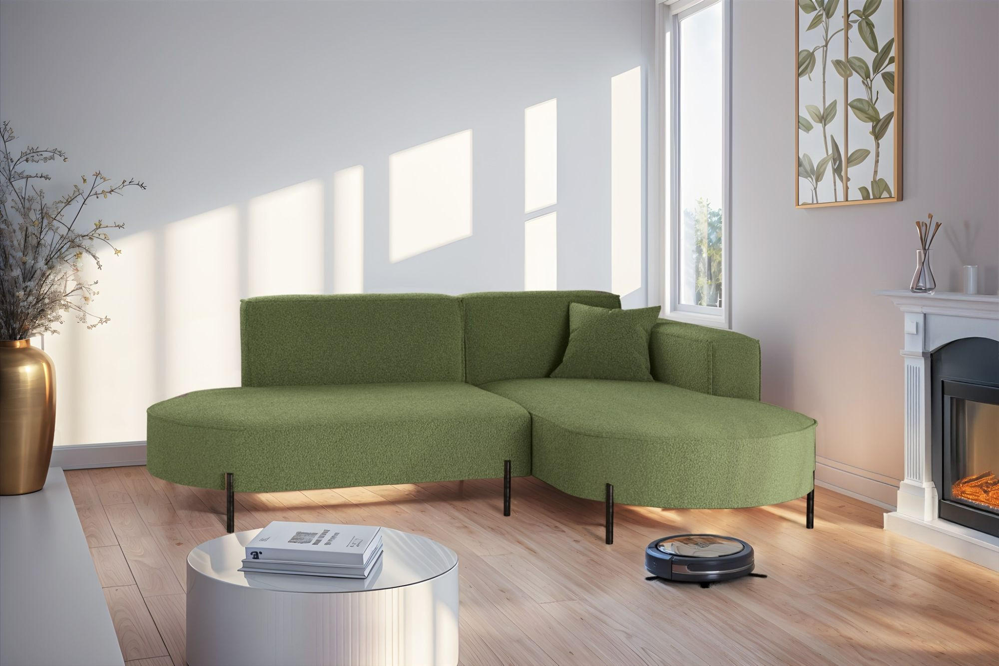 ECKSOFA Valencia Xs - Hellgrün, Holzwerkstoff/Textil (236/165cm) - Fun Möbel