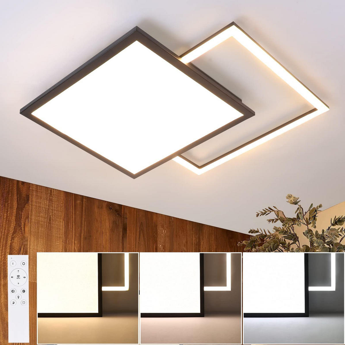 LED-DECKENLEUCHTE Zelmar 53/53/4.5 cm - Schwarz, Kunststoff (53/53/4.5cm) - ZMH